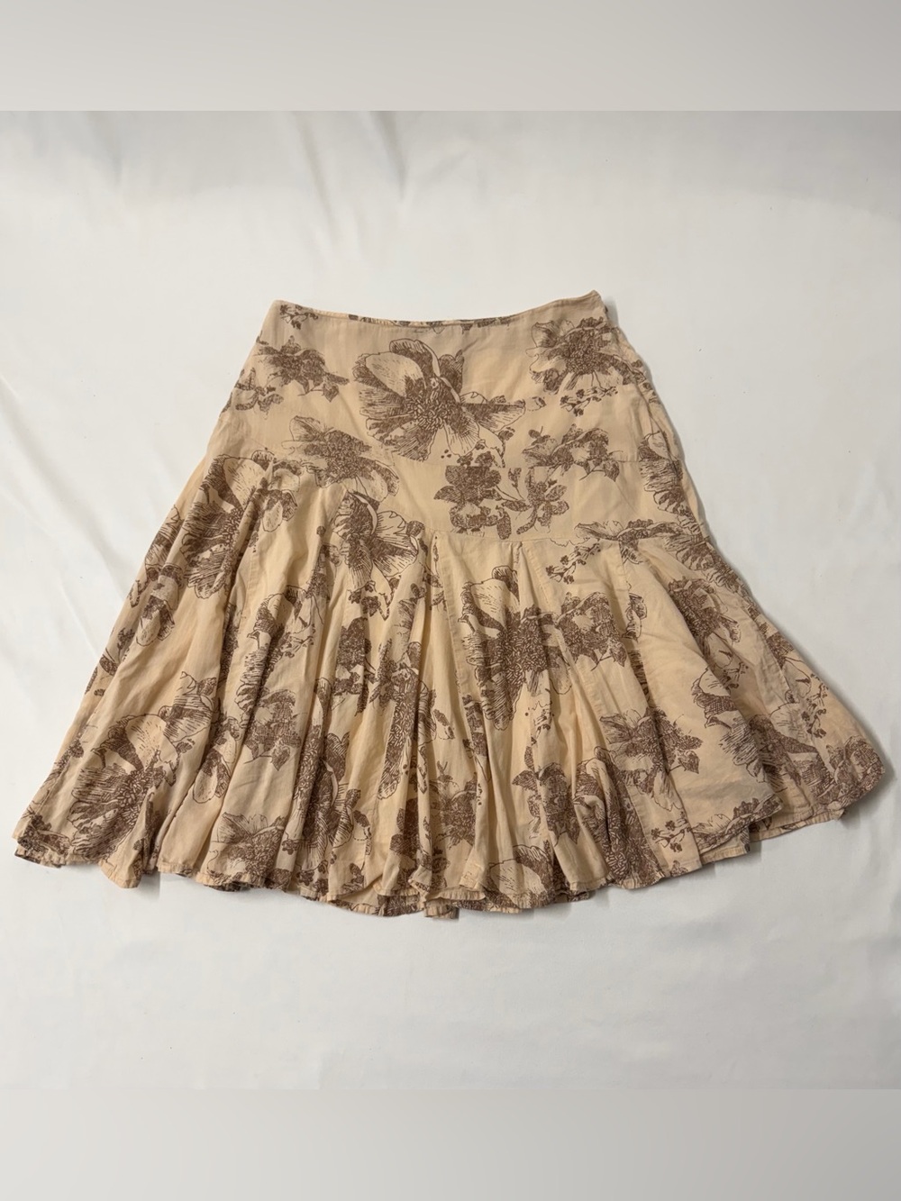 Y2K Beige Brown Floral Midi Skirt